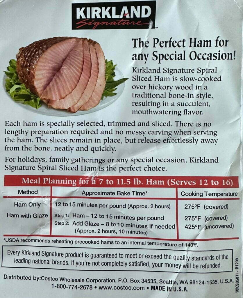 Kirkland Spiral Ham Instructions 1
