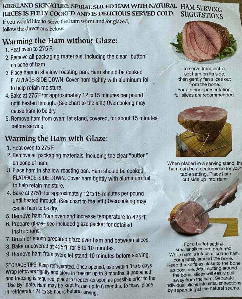 Kirkland Spiral Ham Instructions 2